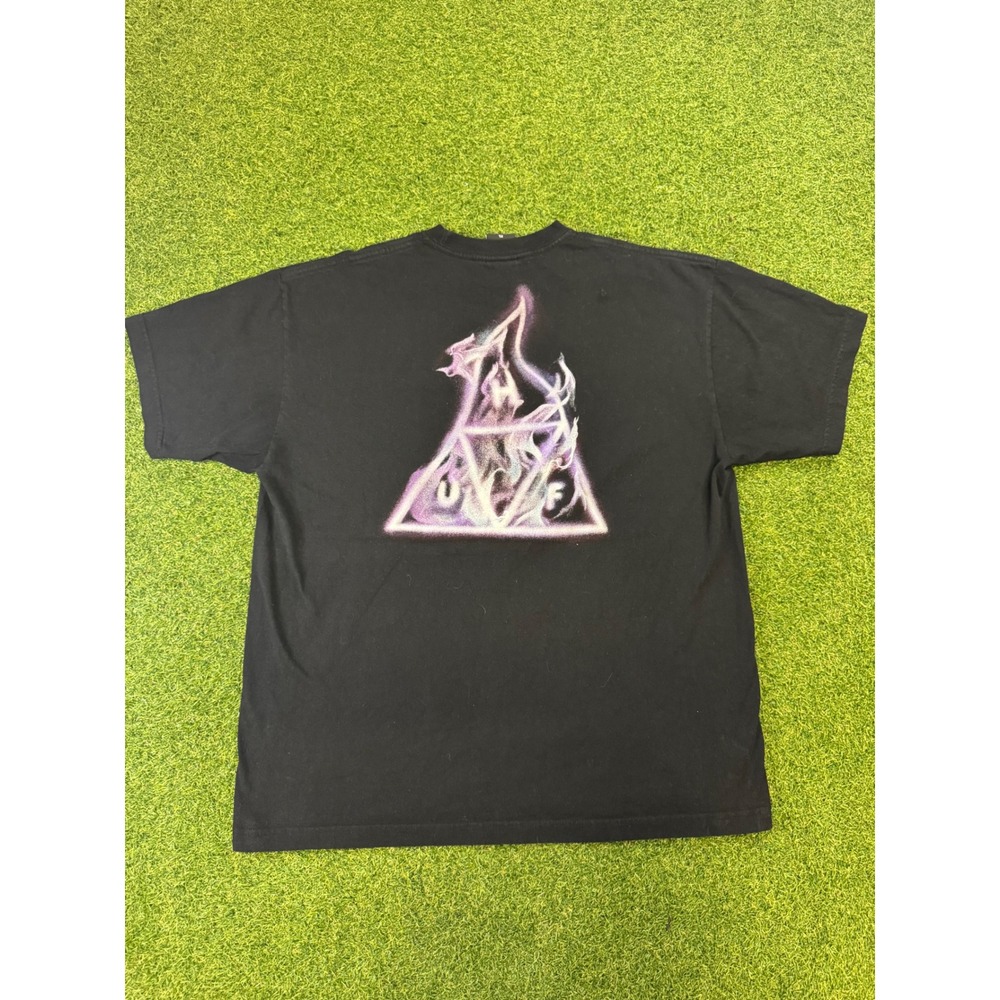 HUF‎ Triple Triangle Smoke Graphic T-Shirt Mens XL Black Purple Flame Streetwear